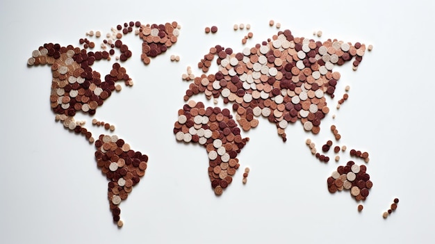 Photo une carte du monde faite de pièces de monnaie