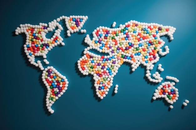 Carte du monde faite de pilules de médecine Pill Earth Abstract Generative AI Illustration