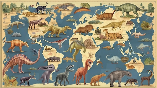 Carte du monde fond d'âge des dinosaures AI générative