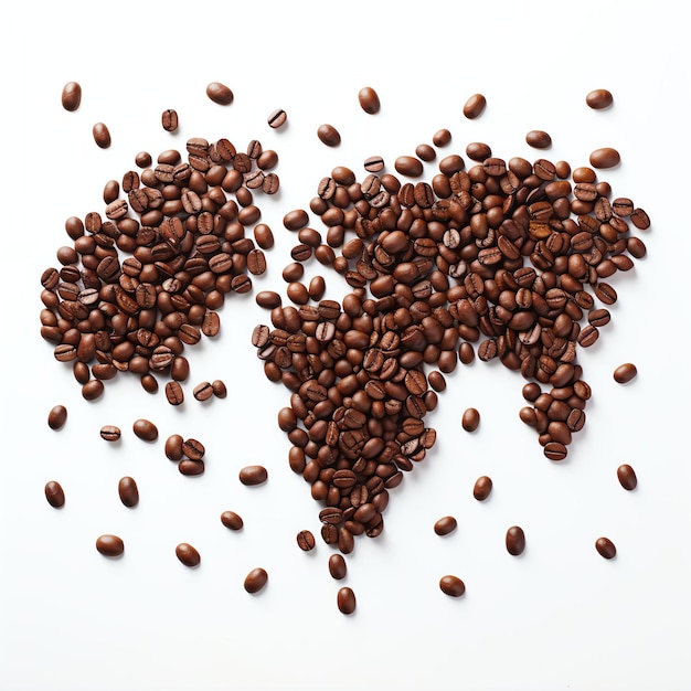 carte du monde sur un fond blanc de grains de café