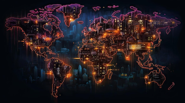 Carte du monde fond cyberpunk AI générative