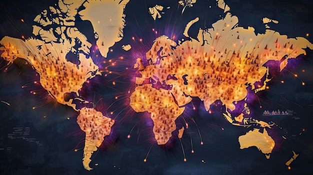 Carte du monde fond d'explosions d'armageddon AI générative