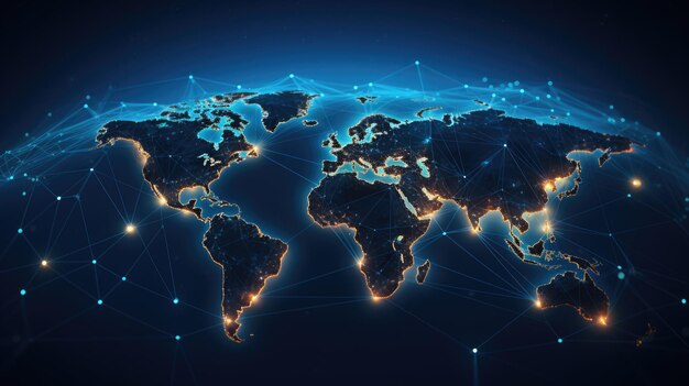 carte du monde globe technologie de mise en réseau de données arrière-plan réseau design de papier peint