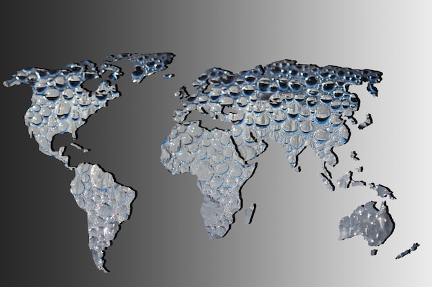 Carte du monde grossièrement décrite avec remplissage de gouttes d'eau