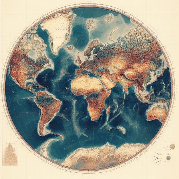 carte du monde mettant en évidence la topographie illustration éducative