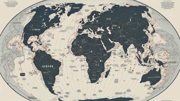 Une carte du monde montrant les océans du monde et la date de l'année.