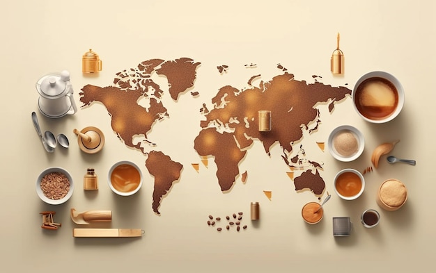 une carte du monde avec les mots café et café dessus.