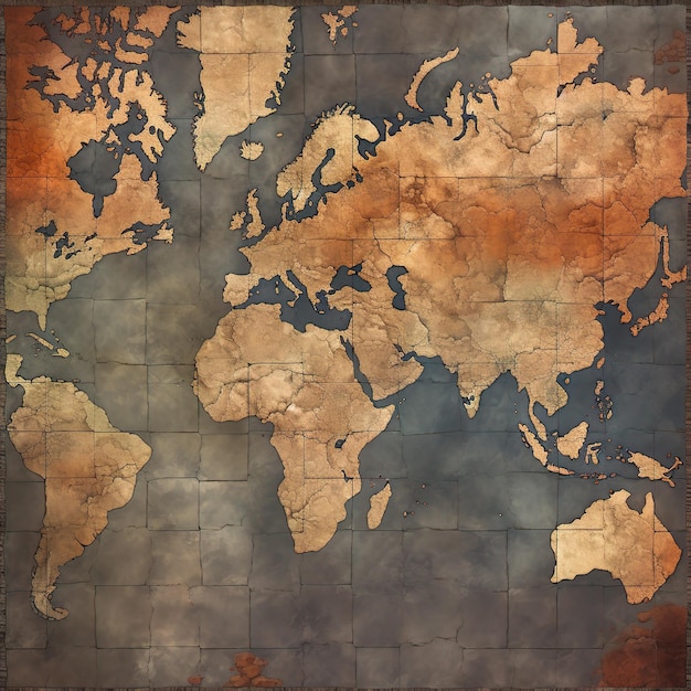 une carte du monde avec le nom du monde dessus