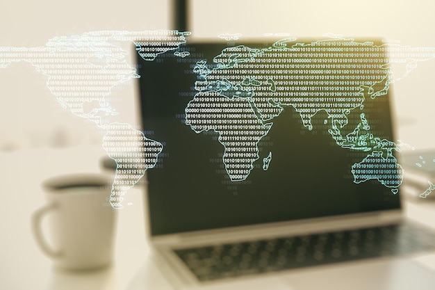 Carte du monde numérique créative abstraite sur le concept de mondialisation de fond d'ordinateur moderne