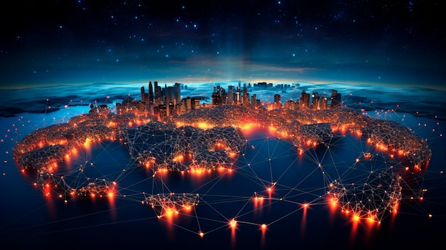 Carte du monde numérique dans la ville de nuit Generative AI