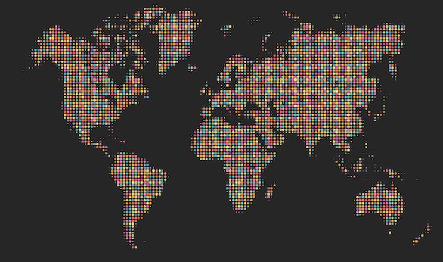 Carte du monde en pointillés colorés. Couleurs faciles à changer