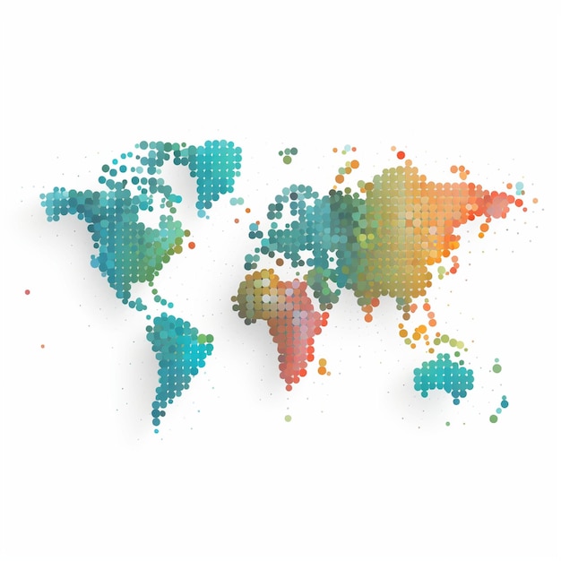 Photo une carte du monde avec des points de différentes couleurs