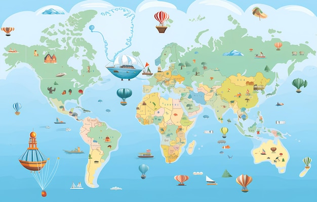 carte du monde pour les enfants qui apprennent avec des ballons stock vectoriel