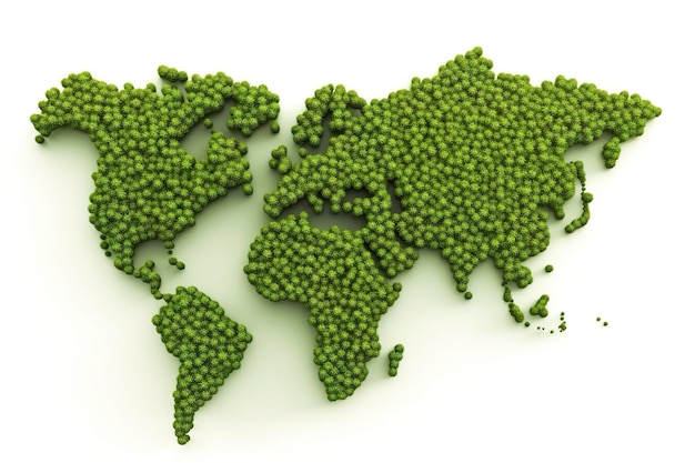 carte du monde surface d'herbe verte isolée sur un fond blanc IA générative
