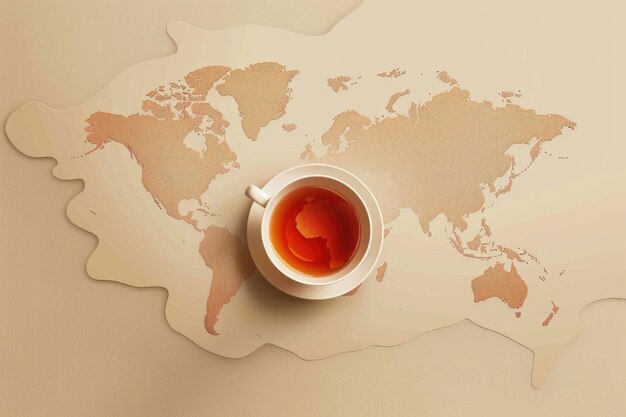 Carte du monde avec une tasse de thé illustrée pour la Journée internationale du thé