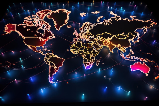Carte du monde TechConnected Globe avec des épingles sur un fond technologique futuriste
