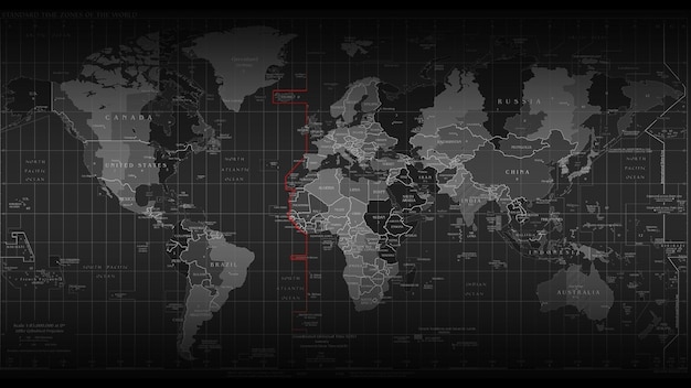 Photo carte du monde technologie scanner du monde fuseau horaire numérique