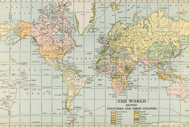 Photo carte du monde telle qu'elle était dans les années 1940, y compris l'urss et d'autres différences