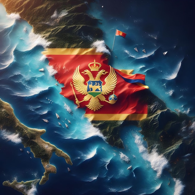 Photo carte du monténégro avec drapeau du pays agité photo réaliste
