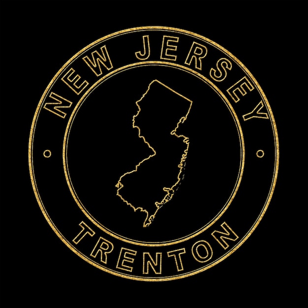 Carte du New Jersey Timbre Doré Fond Noir