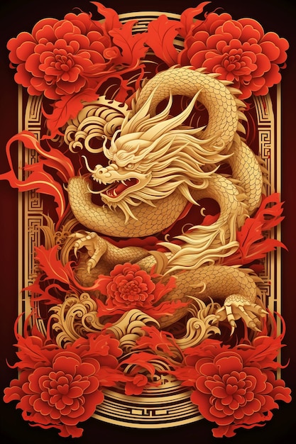 La carte du Nouvel An chinois de l'année du Dragon