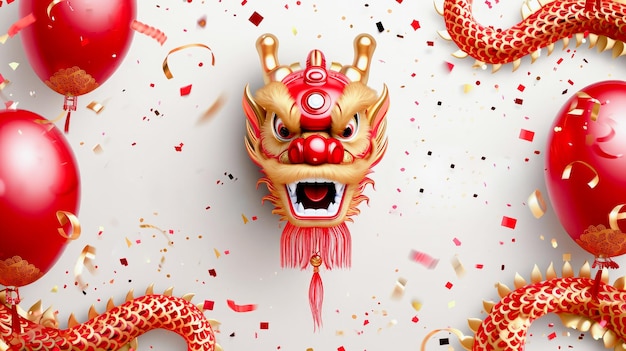 Carte du Nouvel An chinois sur fond blanc avec dragon