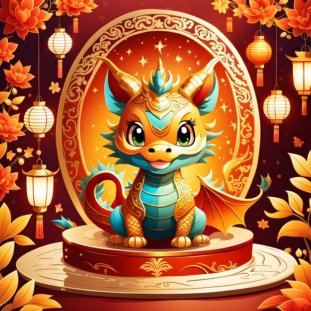 La carte du Nouvel An présente un charmant dragon chinois chibi comme attraction principale.