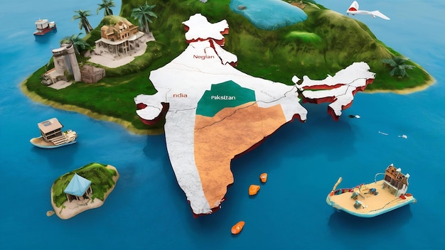Carte du sous-continent de l'Inde, du Pakistan, du Népal, du Bhoutan, du Bangladesh, du Sri Lanka et des Maldives illustration 3D