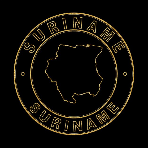 Carte du Suriname Timbre Doré Fond Noir