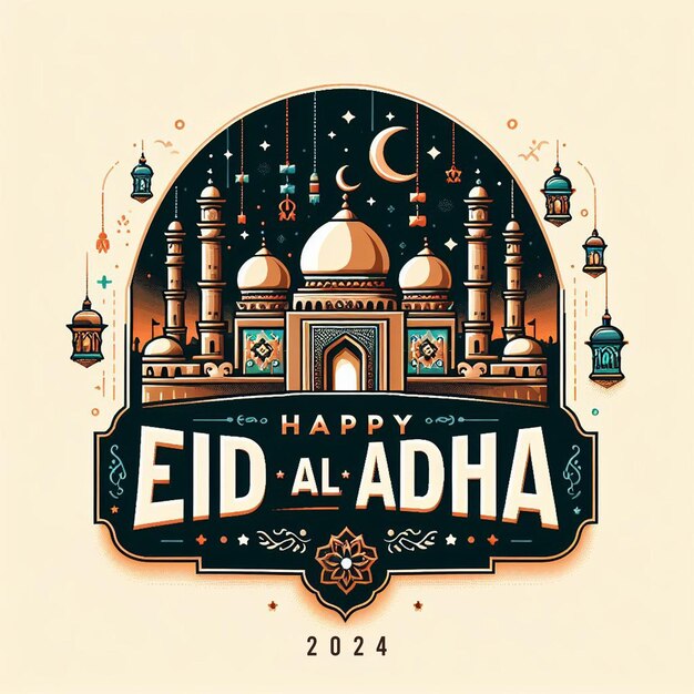 une carte Eid Al Adha avec fond de mosquée