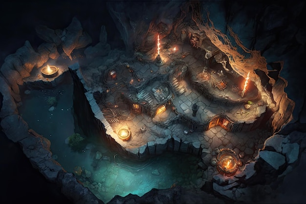 Une carte Epic Dungeon Map Battle pour le jeu fantastique Generative AI