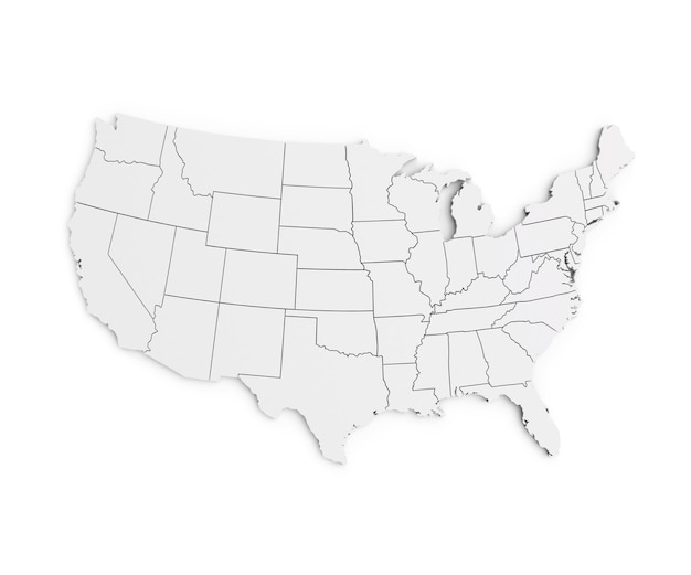 carte des états-unis d'amérique isolée sur blanc rendu 3d réaliste du territoire clair des états-unis