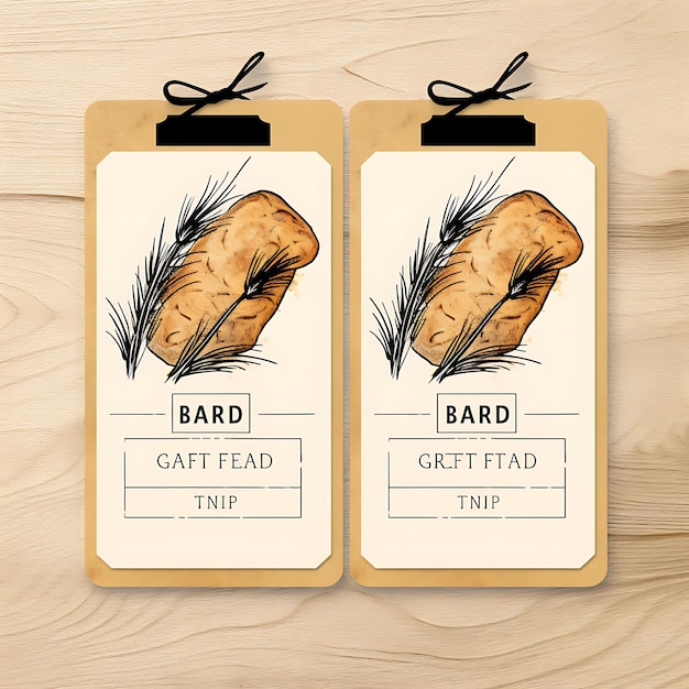 Photo carte d'étiquette de magasin de pain, papier kraft, cadre de conception minimaliste, conception de carte 2d, illustration créative