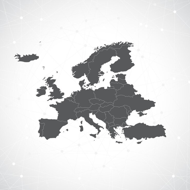 Carte de l'Europe et fond de communication, gris d'illustration, ordinateur de communications