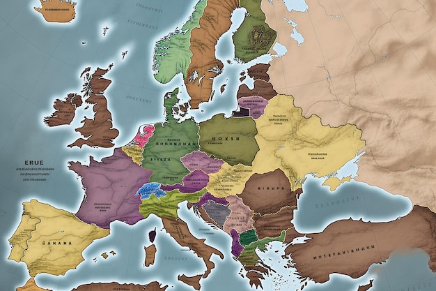 Une carte de l'Europe montre les frontières du pays et les frontières.