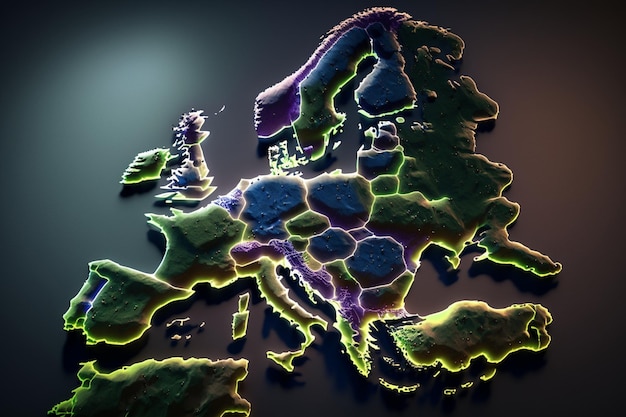 Une carte de l'europe avec l'union européenne surlignée en violet.