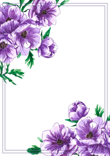 Carte de fleur d'anémone pourpre aquarelle dessinée à la main Isolé sur fond blanc Étiquette de bannière de carte postale Scrapbook
