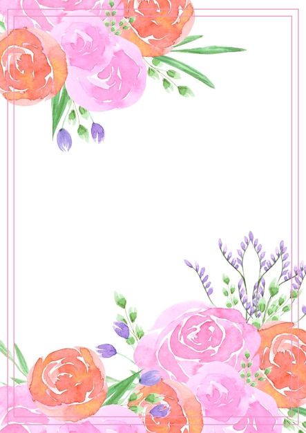 Carte de fleurs abstraites aquarelle rose et orange dessinés à la main isolé sur fond blanc Scrapbook carte postale bannière étiquette affiche