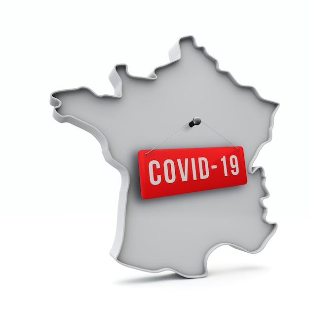 Photo carte de france simple d avec rendu d'étiquette rouge covid