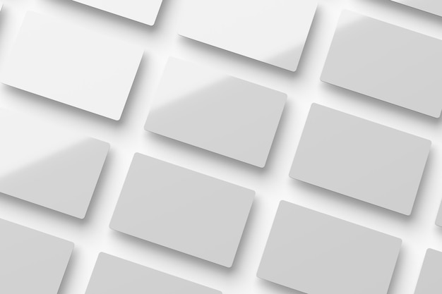 Carte d'identité en plastique blanc avec coins arrondis disposés en rangées rendu 3D