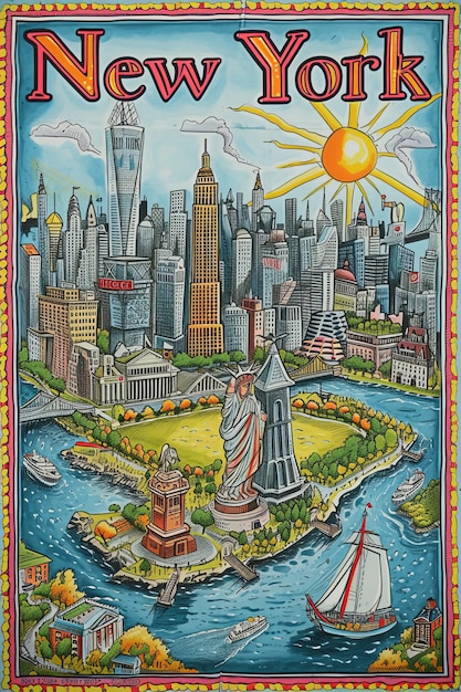 carte d'images en couleur de la ville moderne de New York