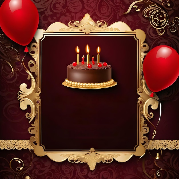 Photo carte d'invitation d'anniversaire de luxe avec un fond rouge foncé