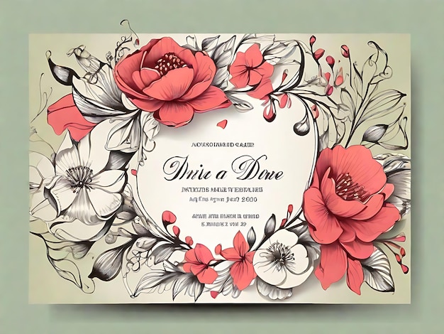 Carte d'invitation dessinée à la main Artistry Blooms et écorcheur de fleurs