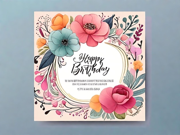 Carte d'invitation dessinée à la main pour une fête d'anniversaire en fleurs avec des fleurs joyeuses