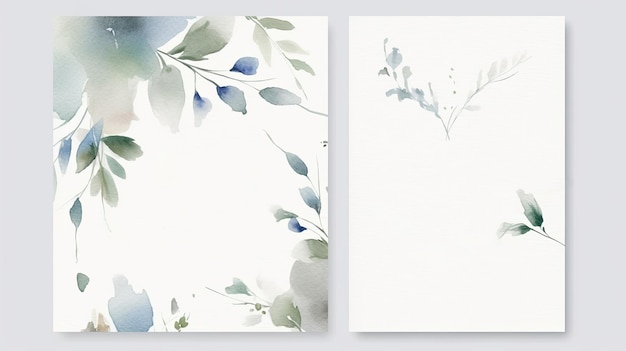 Photo carte d'invitation florale de mariage enregistrer la conception de la date avec des fleurs et des feuilles vertes fond aquarelle sur blanc ai générative