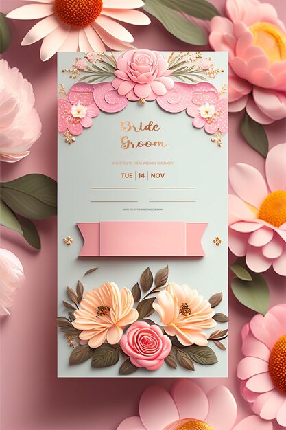 Une carte d'invitation de mariage douce, florale et luxueuse Texte modifiable