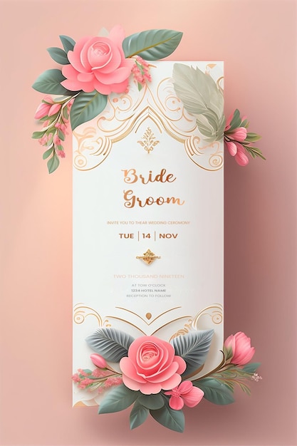 Une carte d'invitation de mariage douce, florale et luxueuse Texte modifiable