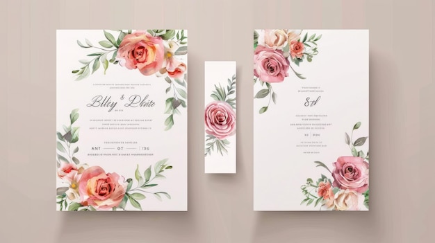 Carte d'invitation de mariage élégante de luxe avec une belle nature aquarelle fleur IA image générée