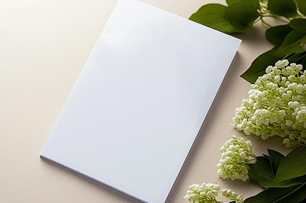 Photo carte d'invitation de mariage maquette blanche vide avec des décorations de fleurs de gypsophile ai générative