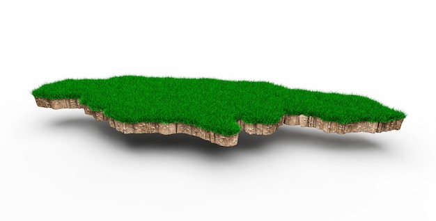 Carte de la Jamaïque coupe transversale de la géologie des terres du sol avec de l'herbe verte et de la texture du sol rocheux illustration 3d